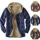 Mens Plaid Lumberjack Shirt,Autumn And Winter Lapel Pocket Hooded Padded Loose Top Jacket Leisure Padded Lined Cotton Shacket Warm Hooded Jacket in Checked (Purple-1, M)
