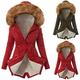 eiuEQIU Real Fur Winter Jacket Women's Coat Faux Fur Winter Coat Plush Jacket Warm Parka Lined Hooded Jacket with Pockets Women Hoodie Thick Cardigan Softshell Jacket Outdoor Jackets, red, S