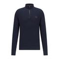 BOSS Mens Knorsey Cotton-Blend Zip-Neck Sweater with Logo Badge Dark Blue