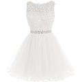 KURFACE Lace Homecoming Dresses Sequined Tulle Short Skirt Party Cocktail Prom Gowns for Juniors Women Ivory UK10