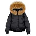 Winter Women Natural Raccoon Fur White Duck Down Coat Female Hooded Warm Puffer Jacket Loose Parkas Snow Outwear - Black 4,S