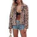 Winter Warmth Lapel Faux Fur Plush Jacket, Long Leopard Print Suit Collar Faux Fur Coat, Women's Casual Jacket, for Fall and Winter. (Short Leopard Print,XXL)