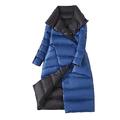 Winter Women Turtleneck White Duck Down Coat Double Breasted Warm Parkas Double Sided Down Long Jacket - Blue,M