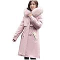 Women's Winter Jacket, Long, Warm Lined with Fur Hood, Ski Jacket, Women's Long with Hood, Winter Parka Coat, Casual, Large Size, Cotton Jacket, Zip Coat, Long Women's Winter Jackets with Pocket, pink, M
