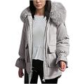 eiuEQIU Women's Winter Jacket with Fur Winter Parka Fur Hood Tailored Women's Softshell Jacket Parka Outdoor Jacket Warm Down Jackets Fur Collar Plus Velvet Warm Cotton Jacket, gray, XL