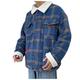 Seringlings Men's Fleece Thick Lining Checked Lapel Pocket with Hood Thick Loose Coat Shirt Winter Shirt Thick Shirt Thermal Shirt Lapel Long Sleeve Checked Shirts Shirt, blue, XXXXL