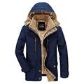 Heypres Men's Cotton Padded Long Winter Section and Thick Velor Jacket Casual Warm Windbreaker Hooded Jacket for Middle Aged and Young Men Blue-2XL