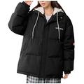 Women's Winter Jacket Down Warm Large Size Transition Jacket Winter Quilted Jacket Cotton Jacket for Women Long Sleeve Cotton Jacket Women's Fashion Fake Two Outerwear Jackets with Hood, black, XL