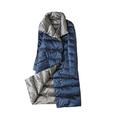 Winter Women Turtleneck White Duck Down Coat Double Breasted Warm Parkas Double Sided Down Long Jacket - Navy Blue,L
