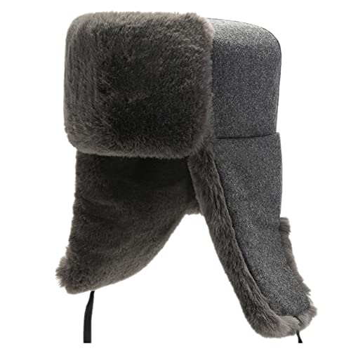 Donggu Winter Faux Fur Hat Outdoor Trapper Bomber Hat for Men Women Warm Ushanka Russian Hat with Earflap Grey