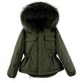 Large Real Raccoon Fur Hooded Winter Down Coat 90% Duck Down Jacket Women Short Female Puffer Feather Waterproof Parkas - army green fur4,S