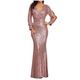 CMXG Women Sequined Sparkle Evening Gowns, Long Sleeve Slim Fit Mermaid Evening Dress, Deep V-Neck Ruched Bodycon Floor Elegant Cocktail Party Dress, Formal Prom Gowns