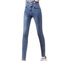 FUNPLUS Women's Jeans for Multi-Season Slim Skin-Friendly High-Waist Pencil Pants Do-Not-Fade Pockets Denim Trousers Blue