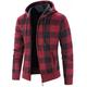 Men's Jacket Plaid Printed Zipper Fleece Hoodie Long Sleeve Jacket Casual Hoodie Sweatshirt