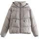 Women's Quilted Casual Parka Coat, Warm Winter Thick Down Jacket Cotton Padded Jacket with Hood Thick Zipper Loose Cropped Jacket (Gray,L)