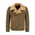 Men's B3 Sheepskin Jacket RAF Flying 100% Genuine Real Leather WW2 Cross Zip Jacket NV-49 (M, Antique / Beige)