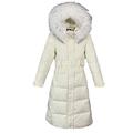 Women 90% White Duck Down Coat Large Natural Raccoon Fur Long Down Jacket Loose Hooded Thick Parkas Female Overcoat With Belt - 5,M