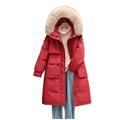 Winter Women Down Long Jacket Large Natural Fur Collar Hooded Coat 90% White Duck Down Thickn Snow Warm Outwear - Red Fox Fur,S