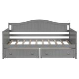 Red Barrel Studio® Twin Wooden Daybed w/ 2 Drawers Wood in Gray | 35.4 H x 42.3 W x 78.2 D in | Wayfair A3380C4189784E8D9B6AB10C0F0E9152