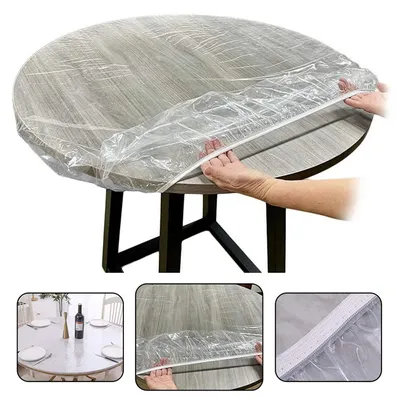 Protecteur de Nappe Ronde Ajustée en Vinyle Couverture de Table en Verre Souple PVC Imperméable