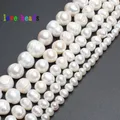 Perles d'Eau Douce Naturelles de 4mm 6mm 8mm 9mm 10mm 11mm Perles Rondes Blanches de 15 Pouces pour