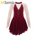 Robe de Patinage Artistique avec Strass pour Fille Tenue de Ballet Justaucorps Costume de