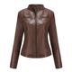 SRUQ Women's PU Leather Jacket Ladies Biker Style Soft Jackets with Zip Pockets Fitted Vintage Short Coat (L, Brown)