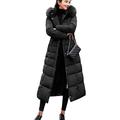 SKYWPOJU Women Down Jacket Long Winter Coat Zipper Coat Thick Warm Parka Bomber Jacket with Fur Hood (Color : Black, Size : L)