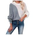 Women's Irregular Color Block Patchwork Slit Tunic Tops Shirt Long Sleeve Loose Oversized Knit Sweatshirt T Shirt Top