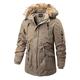 LUONE Men's Parka Coat Men's Thick Warm Snow Parkas Jacket Detachable Overcoat Mid-Length Cotton-Padded Jacket British Fur Collar Coat,Khaki,3XL
