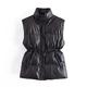 SJKU Women Winter Short Vest,Windbreaker Thick Warm Down Coat Gilets Sleeveless Jacket,PU Warm Cotton Lint Vest,Black,L