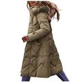 AILIEE Women's Long Padded Coat Winter Warm Quilted Jacket Hooded Parka Coats with Removable Faux Fur Hood for Ladies Winter Down Jacket Women Slim Waist Belt Mid-Length Waist Padded Jacket Green