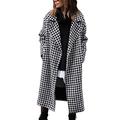 Women's Jacket Autumn And Winter European And American Casual Style Slim Temperament Classic Plaid Mid-length Trench Coat L