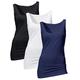 Womens Soft Long Stretch Cotton Tank Top Noos Vest Pack of 3 Plus Size Black White Navy Blue XX-Large