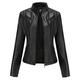 SRUQ Women's PU Leather Jacket Ladies Biker Style Soft Jackets with Zip Pockets Fitted Vintage Short Coat (XL, Black)