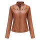 SRUQ Women's PU Leather Jacket Ladies Biker Style Soft Jackets with Zip Pockets Fitted Vintage Short Coat (M, Khaki)