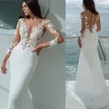Robe De mariée sirène à manches longues blanche Sexy avec des Appliques en dentelle élégante