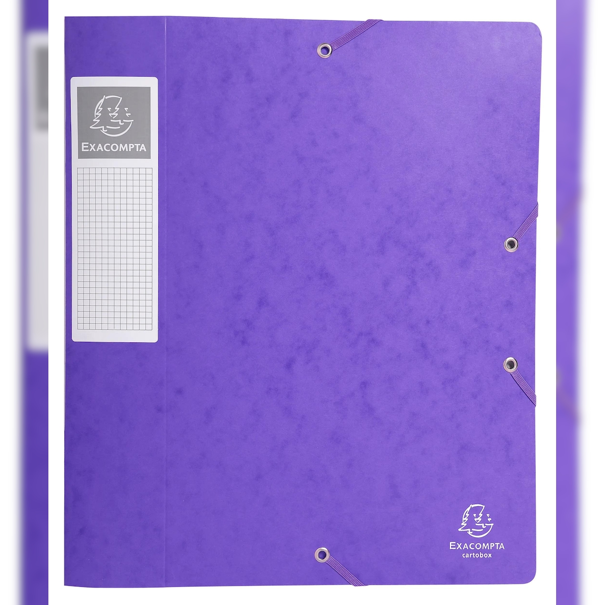 Exacompta 16015H 10x Archivbox Cartobox, flach geliefert Rücken 60mm aus Colorspan-Karton, mit 3 Klappen und Gummizug, 25x33cm für DIN A4 - Violett Image