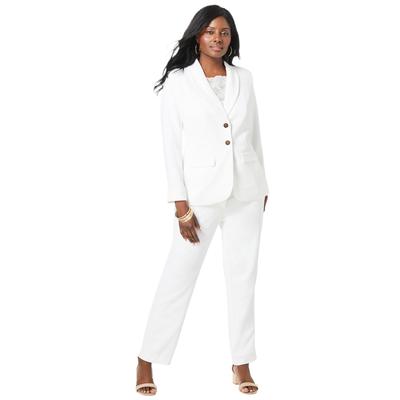 Plus Size Women's 2-Piece Stretch Crepe Single-Breasted Pantsuit by Jessica London in White (Size 16 W) Set