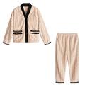 Briskorry Pair of Pyjamas Women's Men's Flannel Pyjama Set Autumn Winter Two-Piece Sleepwear Plain Pyjamas Lightweight Soft Loungewear Homewear, B-beige, M