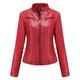 BDCUYAHSKL Autumn and Winter Casual Fashion Women's Stand-Up Collar Solid Color Short Leather Jacket Slim Zipper Pocket Jacket Thin Coat Motorcycle Jacket Women Red