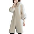 SHOBDW Women Buttons Plush Coat Elegant Thick Warm Solid Outerwear Long Fake Jacket Ladies Winter Cardigan Fashion Sweater Overcoat Jumper(White,L)