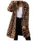 SHOBDW Women's Long Warm Coat Winter Plush Jackets Loose Long Sleeve Leopard Coat Jacket Plus Size Casual Coats Fleece Faux Outerwear Cardigan(Khaki,XXL)