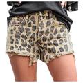 ERNUMK Womens Elastic Print Leopard Waist Loose Trousers Short Jeans Casual Pants Women's Jeans (豹纹, XL)