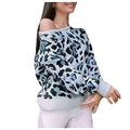 2021 Long Sleeves Pullover Tops Print Easy Leopard Womens Sweatshirt Blouse O-Neck Women's Sexy Shirt Blouse Blouse for Women (White, L)