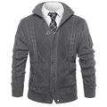 Heflashor Mens Cable Knit Cardigan Chunky Knitted Sweater with Detachable Hood Shawl Collar Button with Pocket Slim Fit Knitwear Outerwear Jacket(Grey,Size L/Label Size XL)