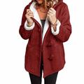 Fleece Jacket Women,Bartira Womens Solid Zipper Hooded Fluffy Cardigan Coat Long Sleeve Suits Outwear with Pocket Burgundy