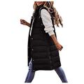 Women's Down Vest Long Vest Sleeveless Warm Jacket Transition Down Vest Medium Long Thick Slim Zip Plain Leisure Coat Jacket with Pockets Autumn Winter Outdoor Travel, #01-Black, XL