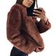 Vagbalena Women's Winter Faux Fur Coat Fashion Solid Color Short Long-Sleeved Plush Jacket Casual Lapel Warmth Faux Fur Coat Cardigan Elegant Jacket (Leather Powder,XL)