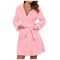 Briskorry Women's Short Soft Dressing Gown Fluffy Extremely Light with Ears Hood Thick Bathrobe Elegant Long Sleeve House Coat Cuddly Plain Bathrobe, pink, S